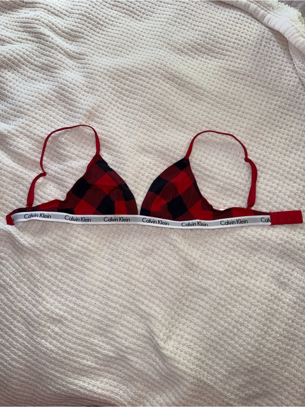 Calvin Klein Red and Black Plaid Triangle Bralette